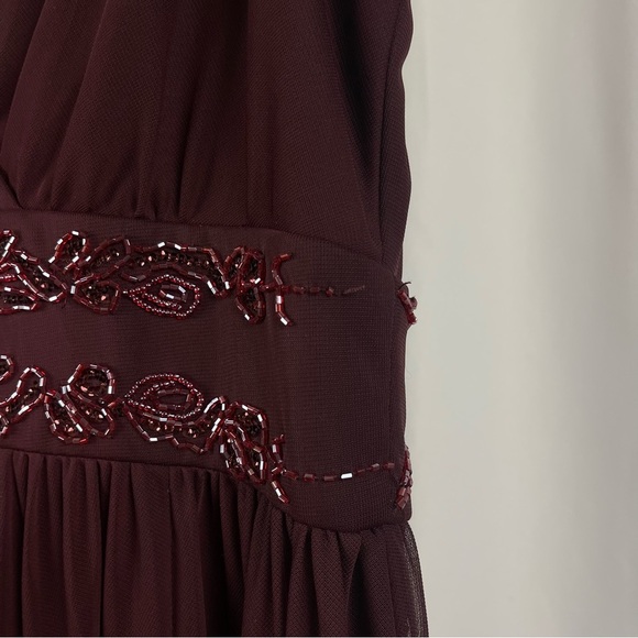 Alex Evenings Size 16 Beaded Faux Wrap Burgundy Maxi Mother Of The Bride - Picture 4 of 10